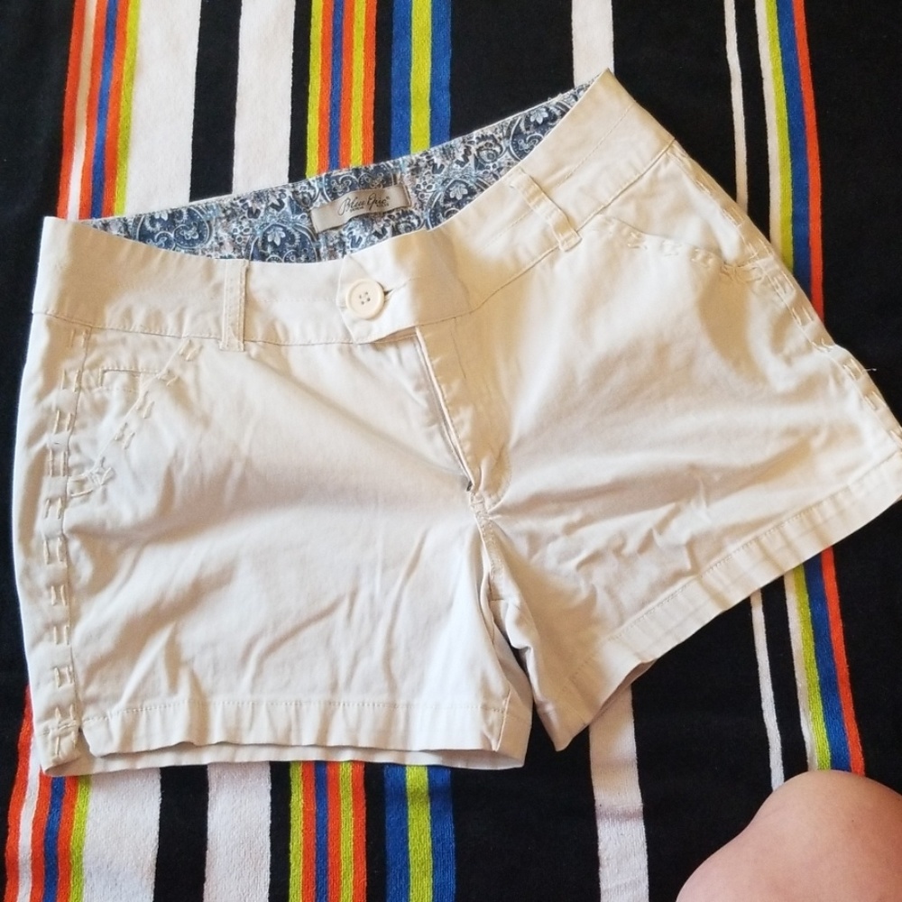 Blue Epic Denim- Light Khaki Shorts